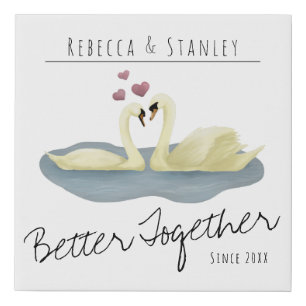Rustic Watercolor Swans Wedding Anniversary Date Faux Canvas Print