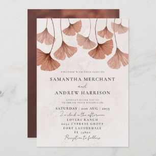 Rustic Watercolor Terracotta Ginkgo Wedding Invitation