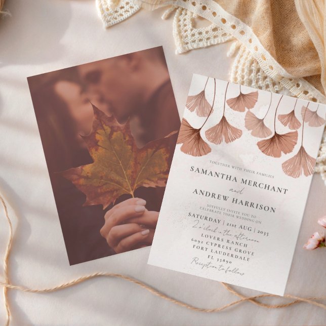 Rustic Watercolor Terracotta Ginkgo Wedding  Invitation (Creator Uploaded)