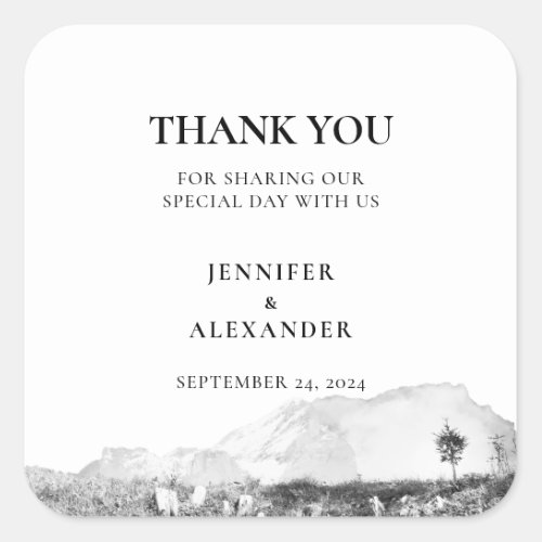 Rustic watercolor thank you mountain wedding square sticker