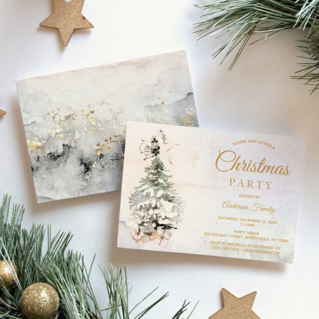Rustic Watercolor Tree Family Christmas Party Invitation (Creator Uploaded)