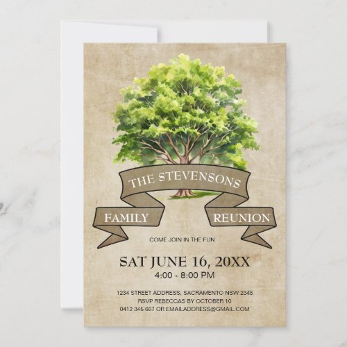 Rustic Watercolor Tree Family Reunion  Invitation