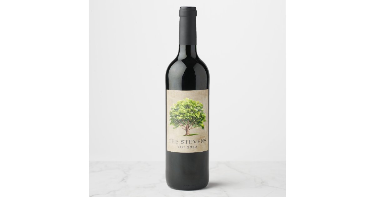 Rustic Watercolor Tree Wine Label