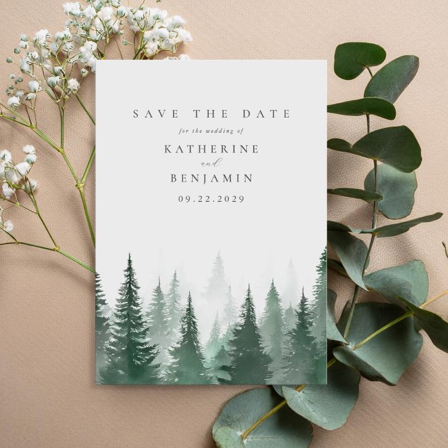 Rustic Watercolor Trees Forest Wedding Save The Date (Creator Uploaded)