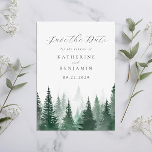 Rustic Watercolor Trees Forest Wedding Save The Date