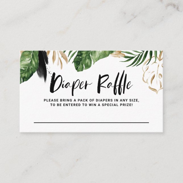 Rustic Watercolor Tropical Greenery Diaper Raffle Enclosure Card (Front)