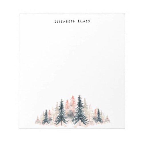 Rustic Watercolor Urban Pine Trees Personalized  Notepad