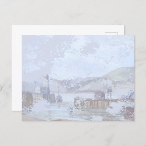 Rustic Watercolor Vintage Foggy Harbor   Postcard