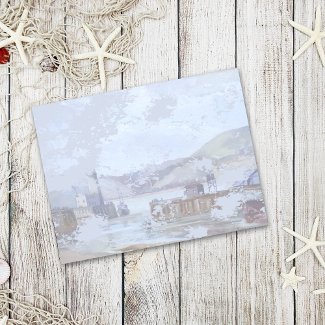 Rustic Watercolor Vintage Foggy Harbor  