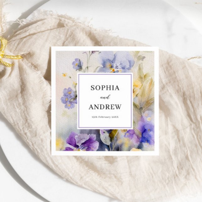 Rustic Watercolor Violets Wedding  Napkins (Creator Uploaded)