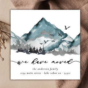 Rustic Watercolor We Have Moved Woods Mountain Announcement
