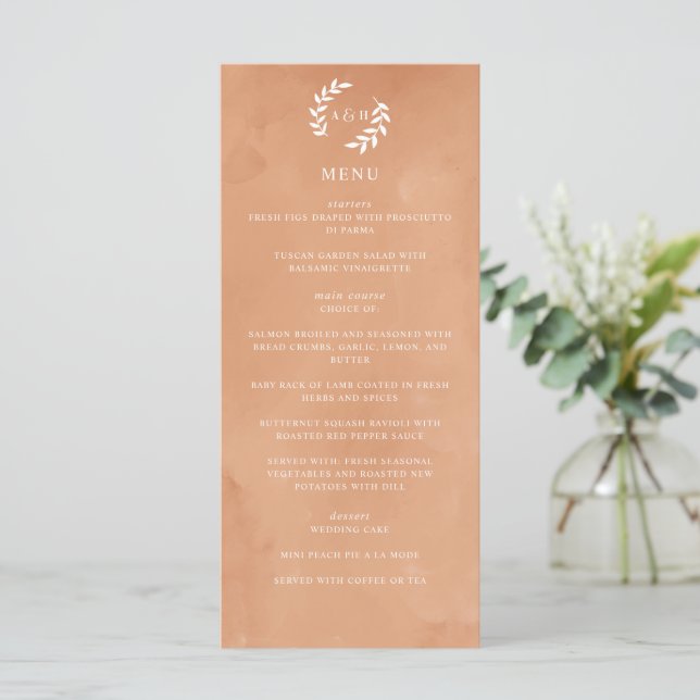 Rustic Watercolor Wedding  Menu (Standing Front)
