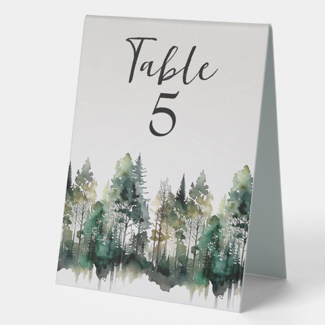 Rustic Watercolor Wedding Table Tent (Front)