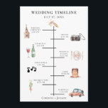 Rustic Watercolor Wedding Timeline Program<br><div class="desc">Rustic colorful watercolor wedding day elements,  timeline program. Card features church,  camera,  bottle with glass,  plate setting,  music notes,  cake,  bouquet,  and retro car. Backing is a rustic vintage inspired watercolor. Text font style and color can be customized.</div>