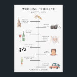 Rustic Watercolor Wedding Timeline Program<br><div class="desc">Rustic colorful watercolor wedding day elements,  timeline program. Card features church,  camera,  bottle with glass,  plate setting,  music notes,  cake,  bouquet,  and retro car. Backing is a rustic vintage inspired watercolor. Text font style and color can be customized.</div>