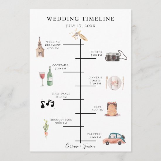 Rustic Watercolor Wedding Timeline Program