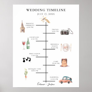 Rustic Watercolor Wedding Timeline Program Poster