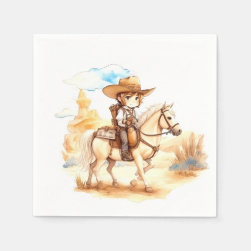 Rustic Watercolor Western Cowboy Baby Shower Napkins