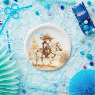 Rustic Watercolor Western Cowboy Baby Shower Paper Plates