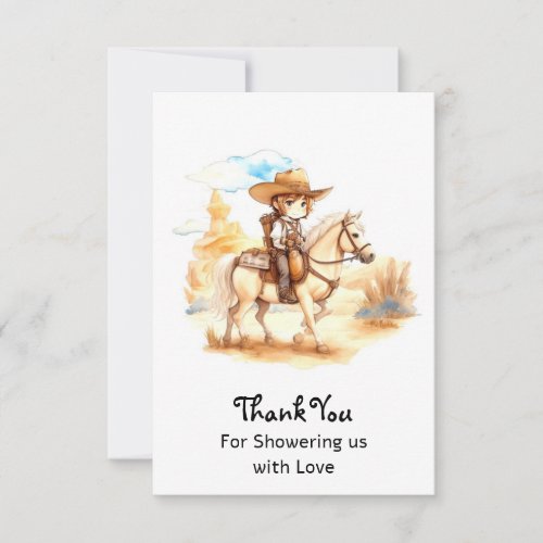 Rustic Watercolor Western Cowboy Baby Shower Thank You Card