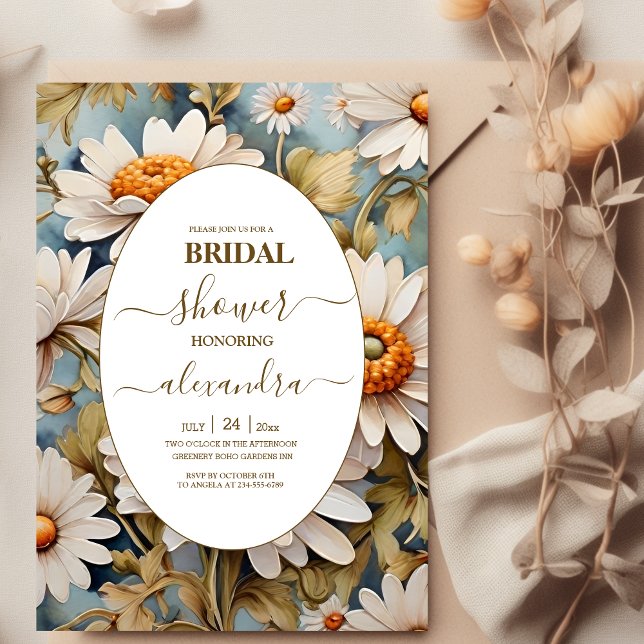 Rustic Watercolor White Daisy Bridal Shower Invitation (Creator Uploaded)