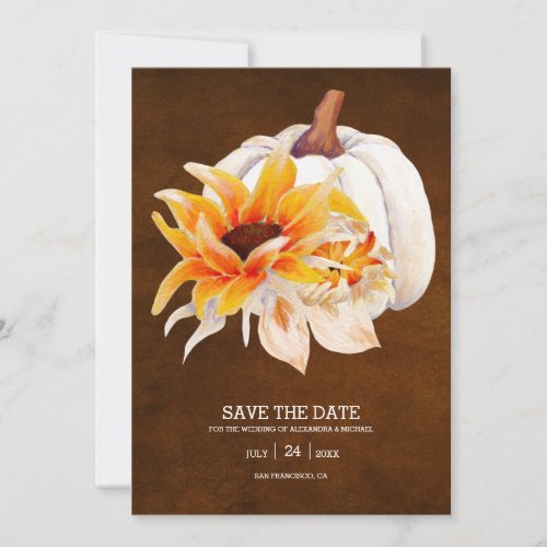 Rustic Watercolor White Pumpkin Sunflower Save The Save The Date