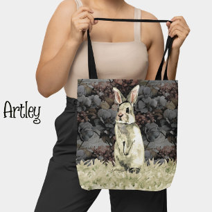 Rustic Watercolor White Rabbit Vintage Floral  Tote Bag