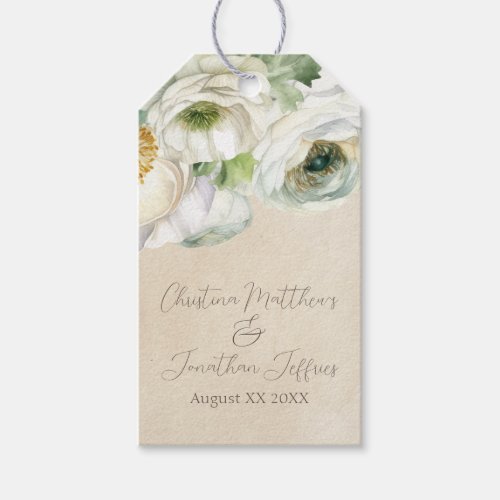 Rustic Watercolor White Ranunculus Gift Tags