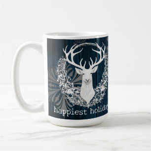 Rustic Watercolor White Reindeer Blue Coffee Mug