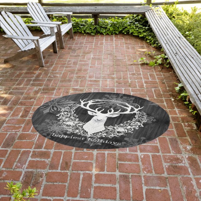 Rustic Watercolor White Reindeer Outdoor Rug (Insitu (Outdoor 3))