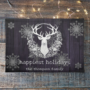 Rustic Watercolor White Reindeer Purple Cloth Placemat