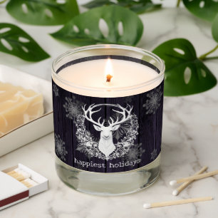 Rustic Watercolor White Reindeer Purple Scented Candle
