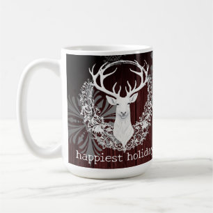 Rustic Watercolor White Reindeer Red Coffee Mug