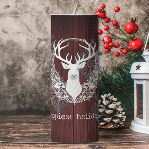 Rustic Watercolor White Reindeer Red Pillar Candle