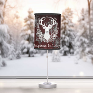 Rustic Watercolor White Reindeer   Red Table Lamp