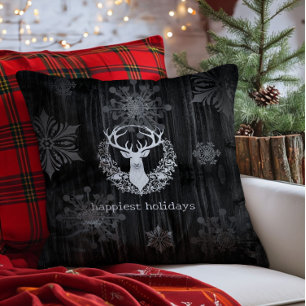 Rustic Watercolor White Reindeer Throw Pillow
