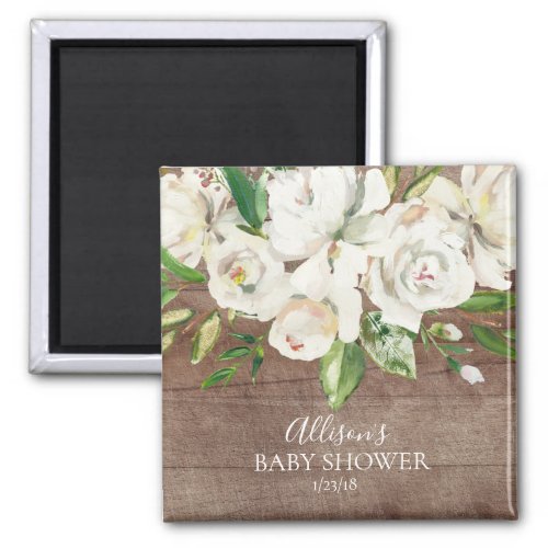 Rustic Watercolor White Roses Shower Favor  Magnet