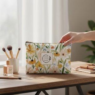 Rustic Watercolor Wild Flowers Add Logo Corporate Accessory Pouch