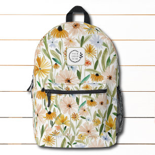 Rustic Watercolor Wild Flowers Add Logo Corporate Printed Backpack