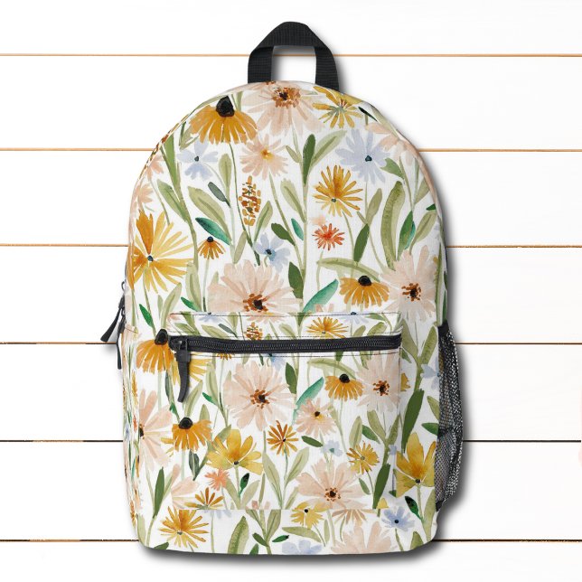 Rustic Watercolor Wild Flowers Printed Backpack (Creator Uploaded)