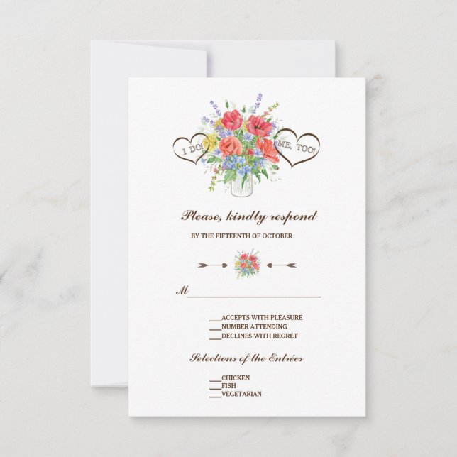 Rustic Watercolor Wild Flowers Wedding RSVP Card (Front)