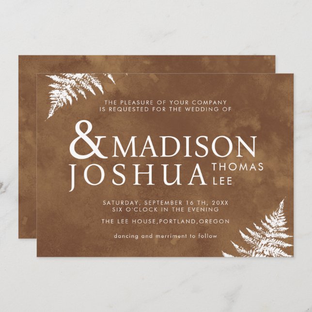 Rustic Watercolor Wild Greenery Fern Wedding  Invitation (Front/Back)