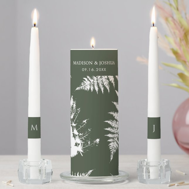 Rustic Watercolor Wild Greenery Fern Wedding Unity Candle Set (In Situ)