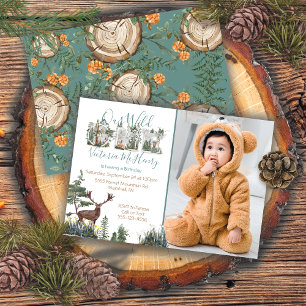 Rustic Watercolor Wild One First Birthday Photo Invitation