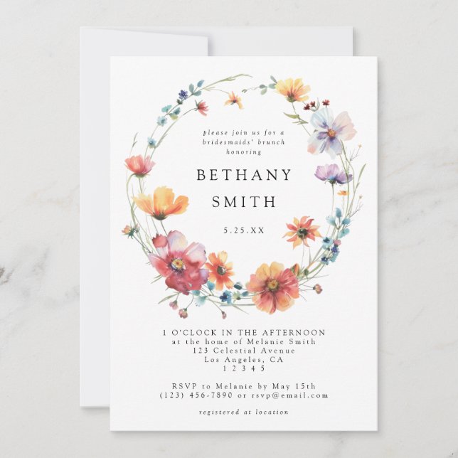 Rustic Watercolor Wildflower Bridesmaids Brunch Invitation (Front)