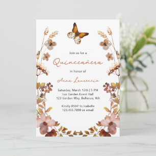 Rustic Watercolor Wildflower Butterfly Quinceanera Invitation