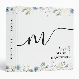 Rustic Watercolor Wildflower Greenery Monogram 3 Ring Binder