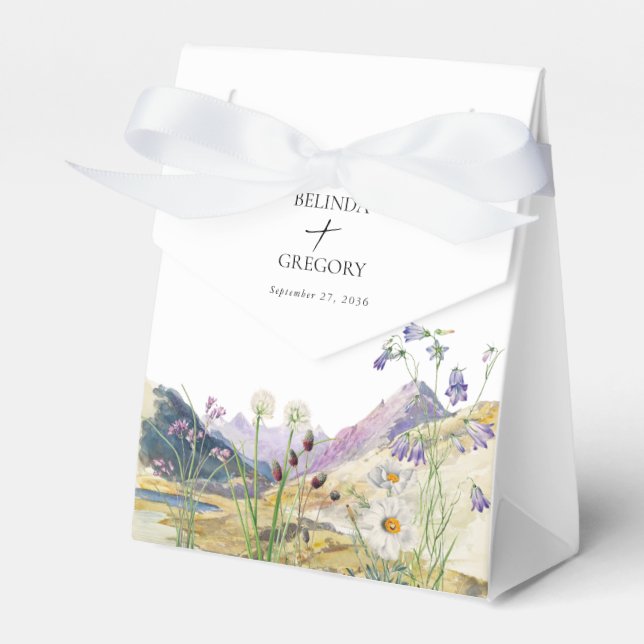 Rustic Watercolor Wildflower Mountain Wedding Favor Boxes (Front Side)
