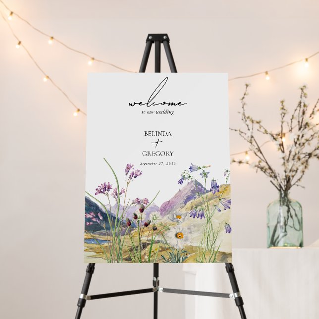 Rustic Watercolor Wildflower Mountain Wedding Foam Board (In Situ (Stand))