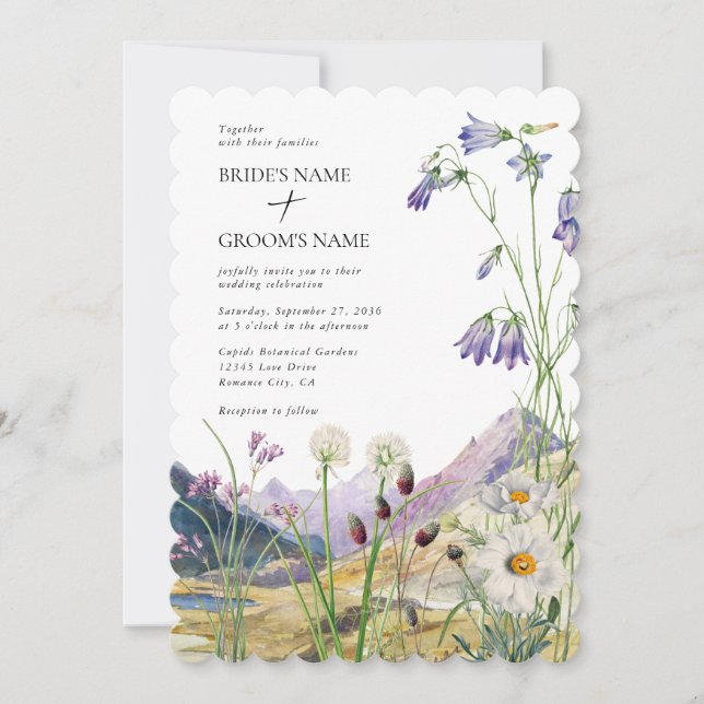 Rustic Watercolor Wildflower Mountain Wedding Invitation (Front)